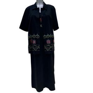 Vintage Fine Line Tank Maxi Dress & Short Sleeve Jacket Set Women's Large Black